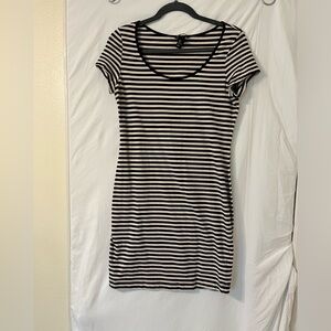Black and cream colored striped lightweight dress